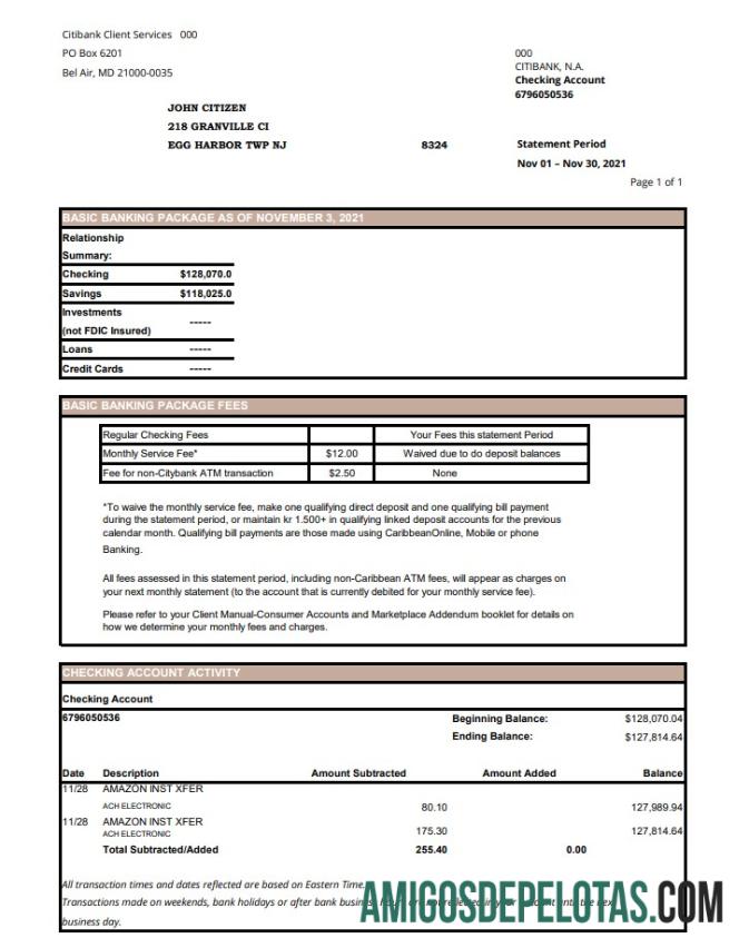 USA City Bank Excel Pdf amostra
